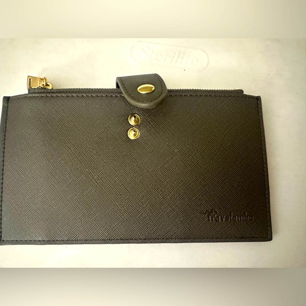 Gray Card Holder with Gold Details